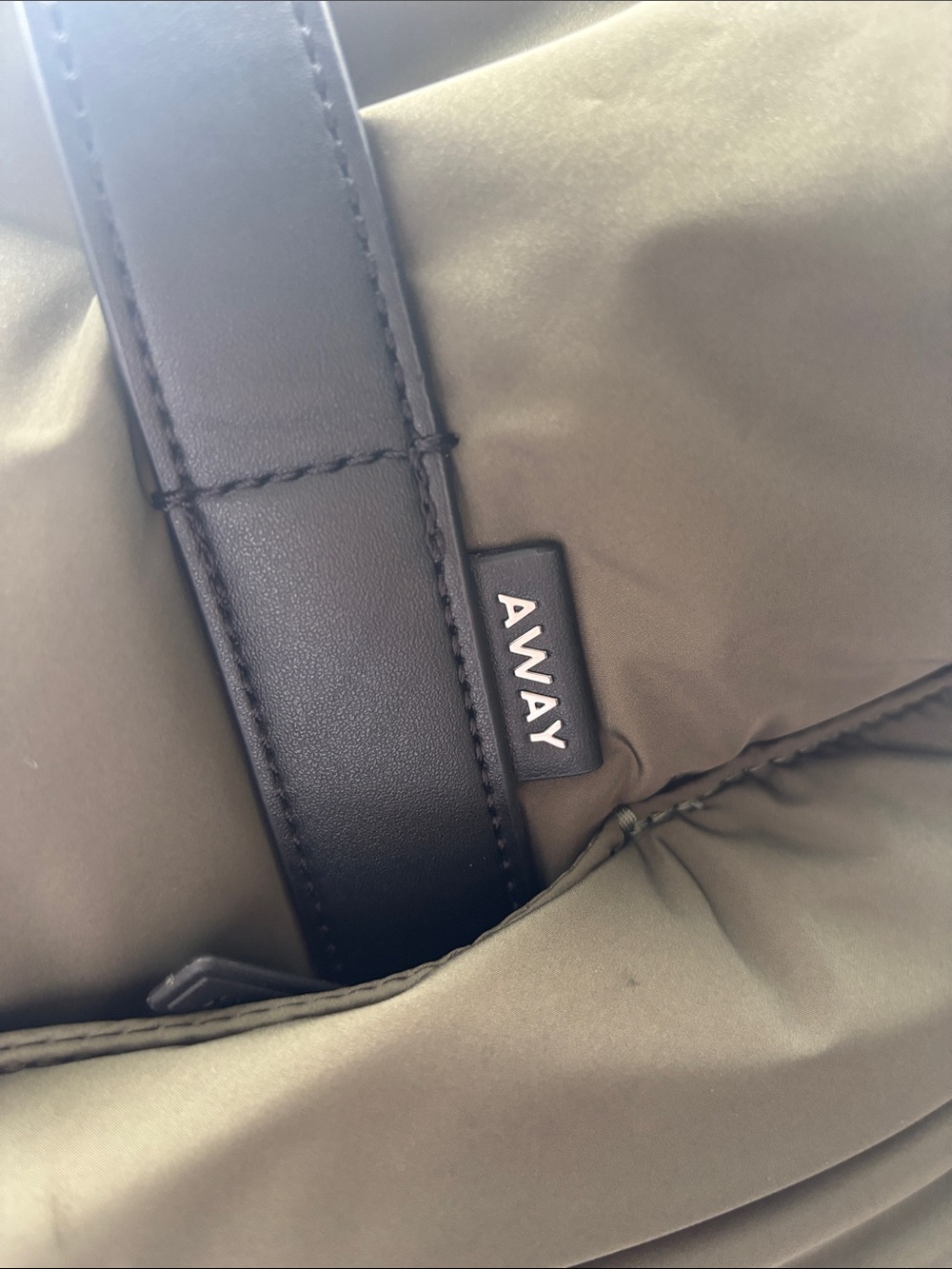AWAY Olive Green Quilted Duffel Bag with Black Handles - Picture 3 of 4
